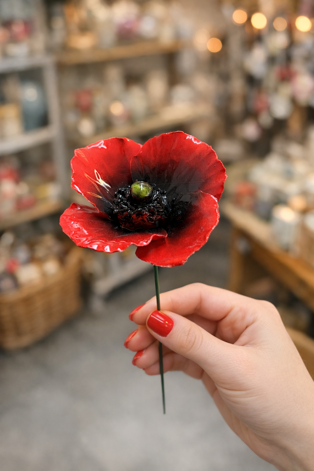 Coquelicot Fleur italienne en céramique 6-7 cm – Capodimonte: Bianco