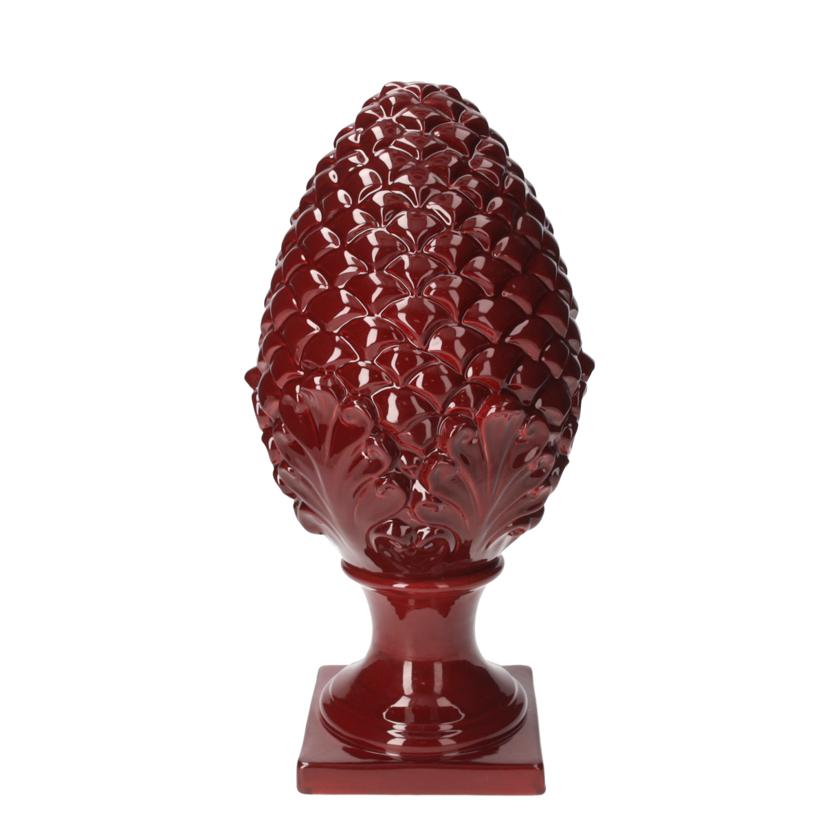 Pomme de pin décorative en céramique rouge H. 50 cm