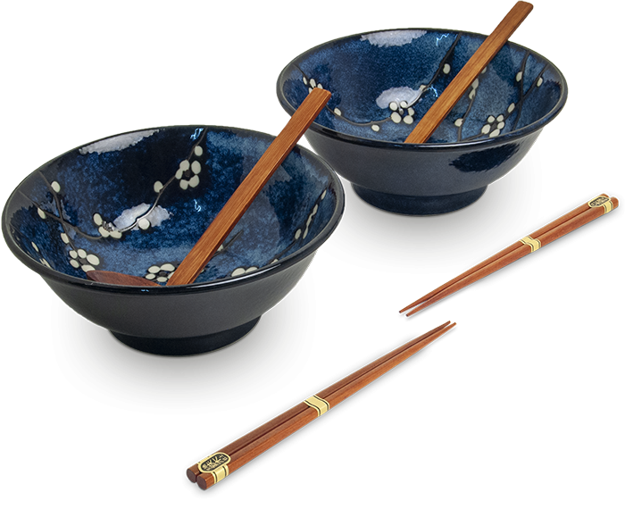 Ramenbowlset,  Hanablue, 22x9cm, 2 pers., giftbox, EDO JAPAN