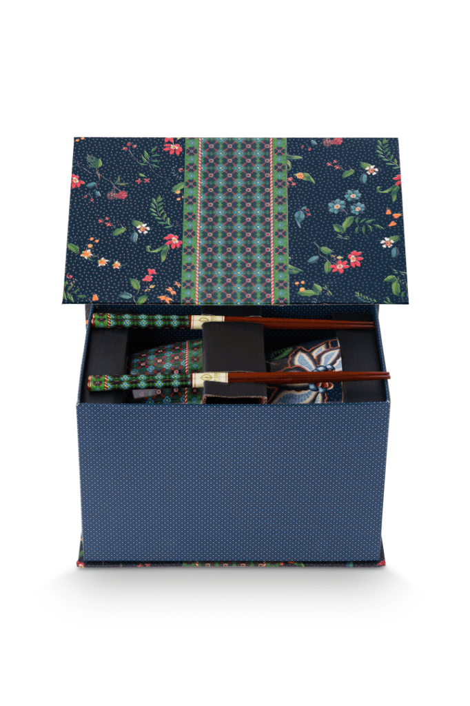 Coffret cadeau Bols 15 cm et baguettes, Oriental Berry Blues Bleu, Pip Studio