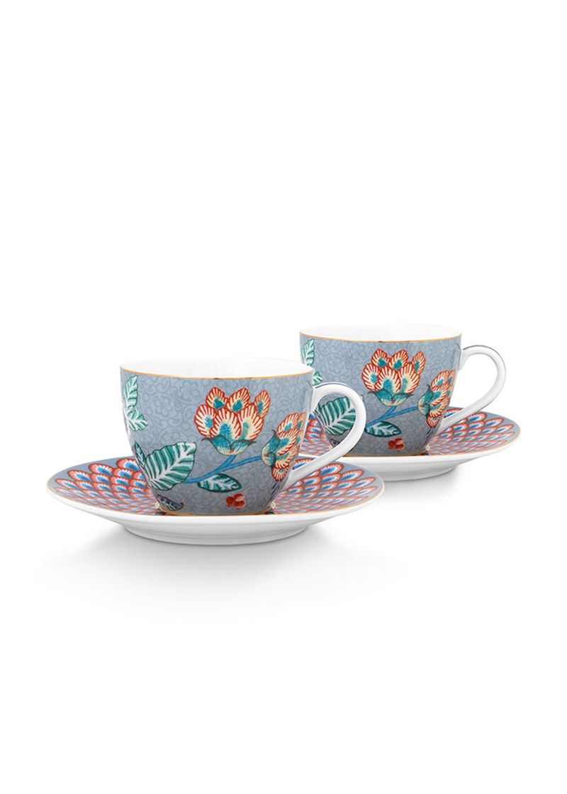 Set 2 tasses et soucoupes Espresso, Flower Festival Light Blue, Pip Studio