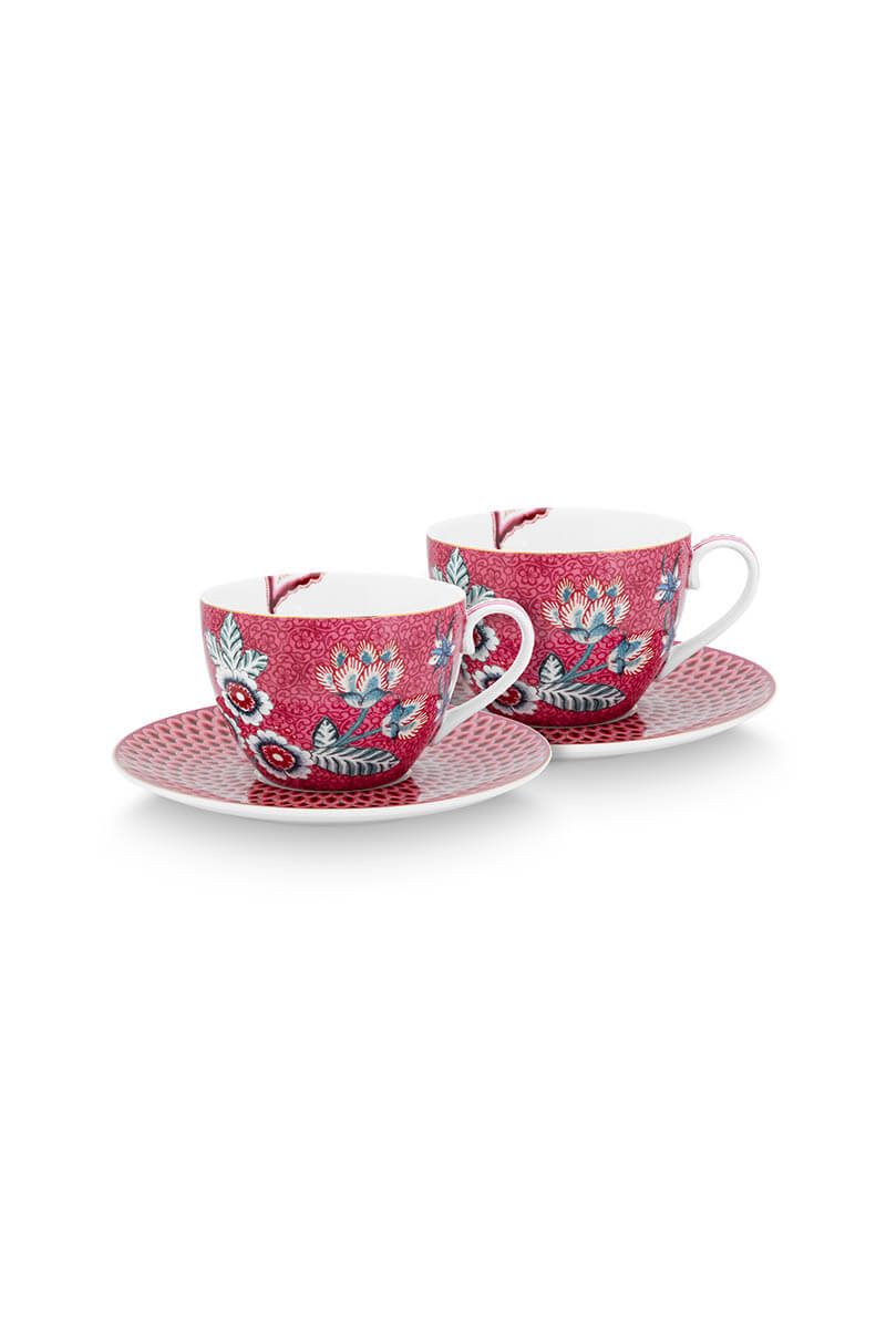 Set 2 tasses et soucoupes cappuccino, Flower Festival Dark Pink, Pip Studio