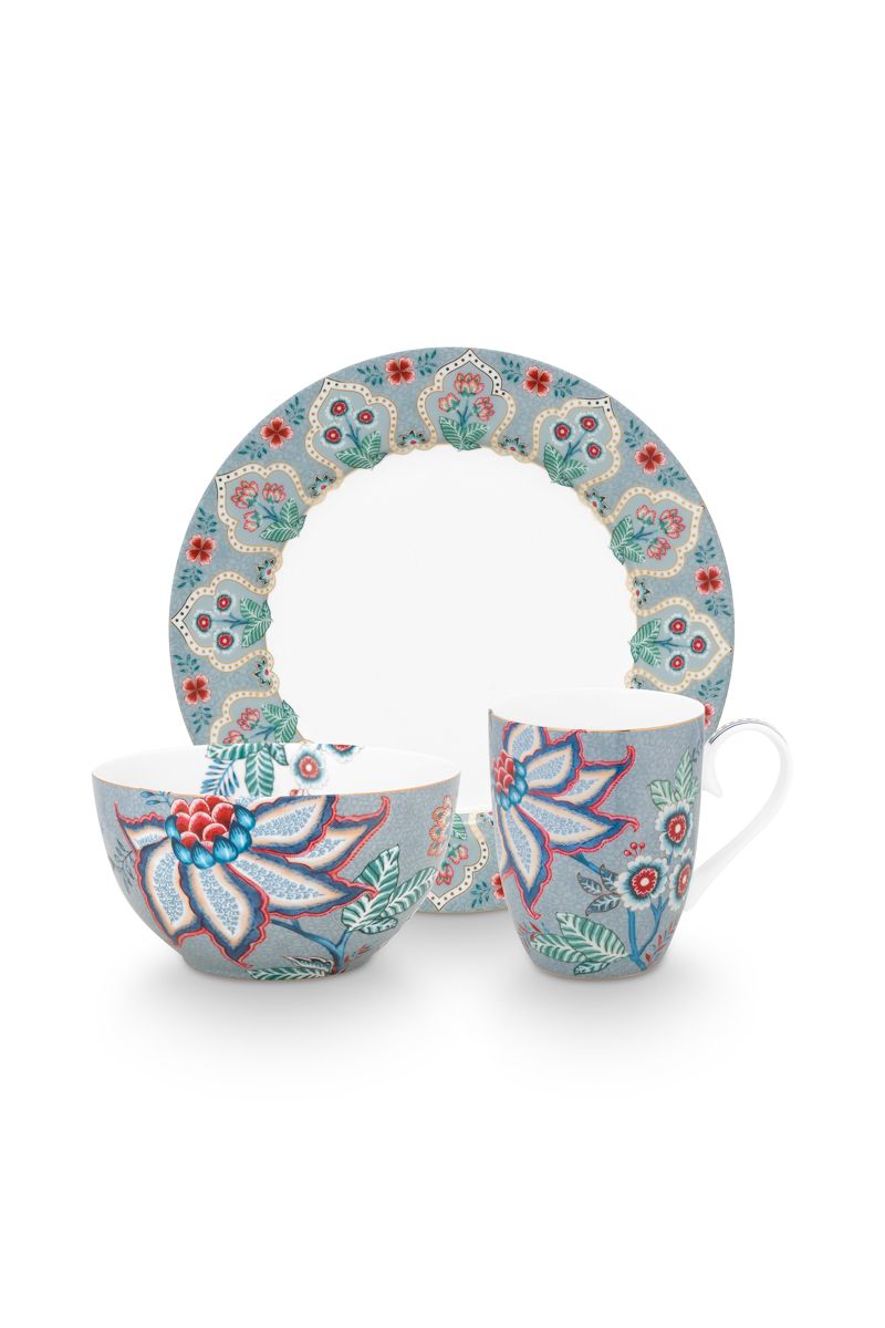 Set petit déjeuner 3 pièces, Flower Festival Light Blue, Pip Studio