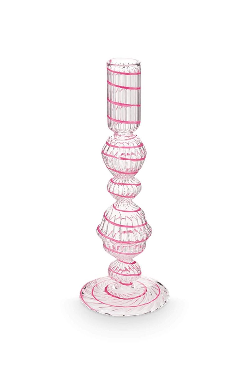 Bougeoir en Verre Tourbillon Rose 22cm, Jolie, Pip Studio