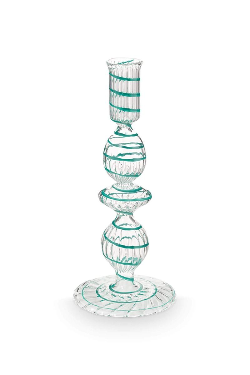 Bougeoir en Verre Tourbillon Bleu Clair 20cm, Pip Studio