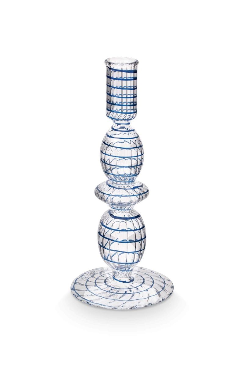 Bougeoir en Verre Tourbillon Bleu Foncé 20cm, Pip Studio
