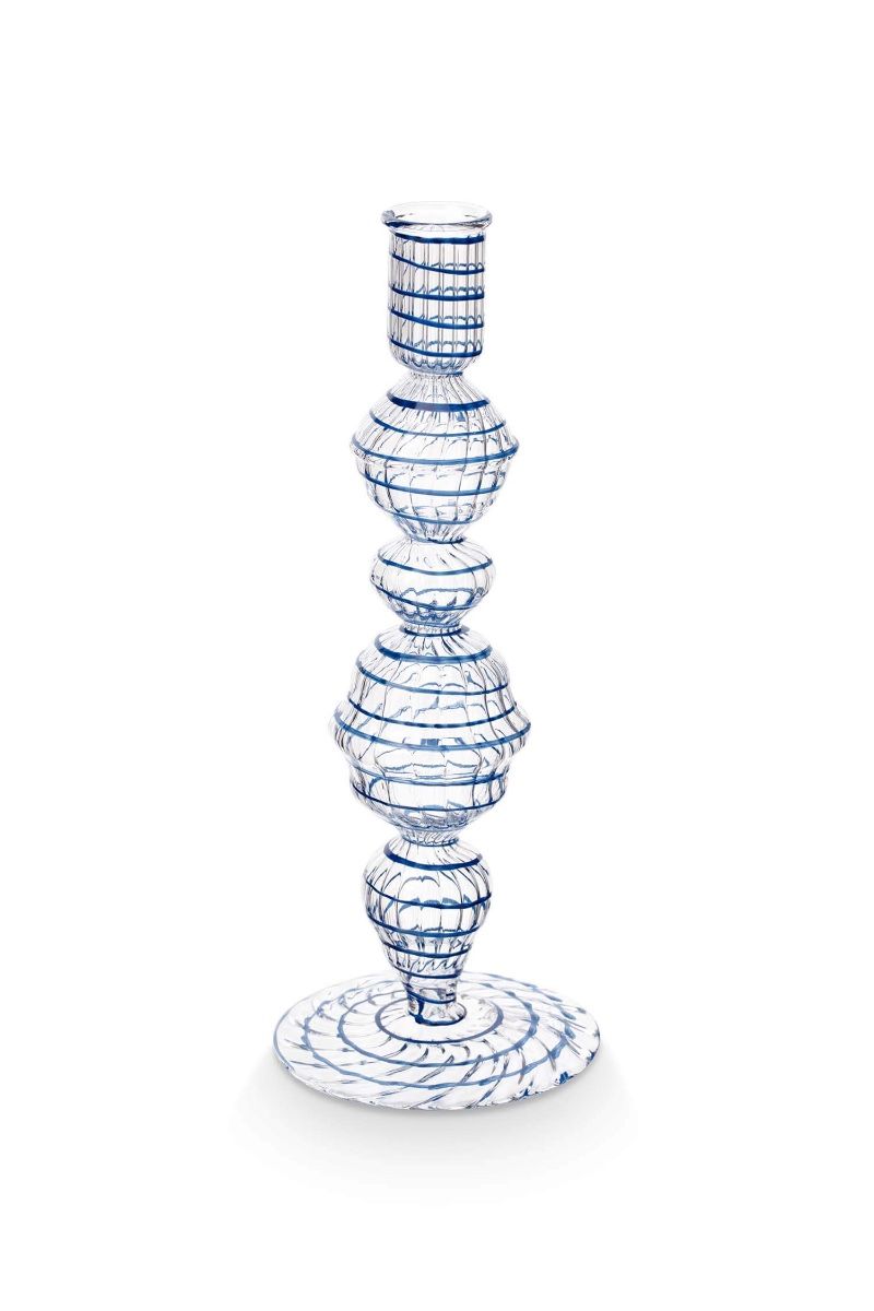 Bougeoir en Verre Tourbillon Bleu Foncé 22cm, Jolie, Pip Studio
