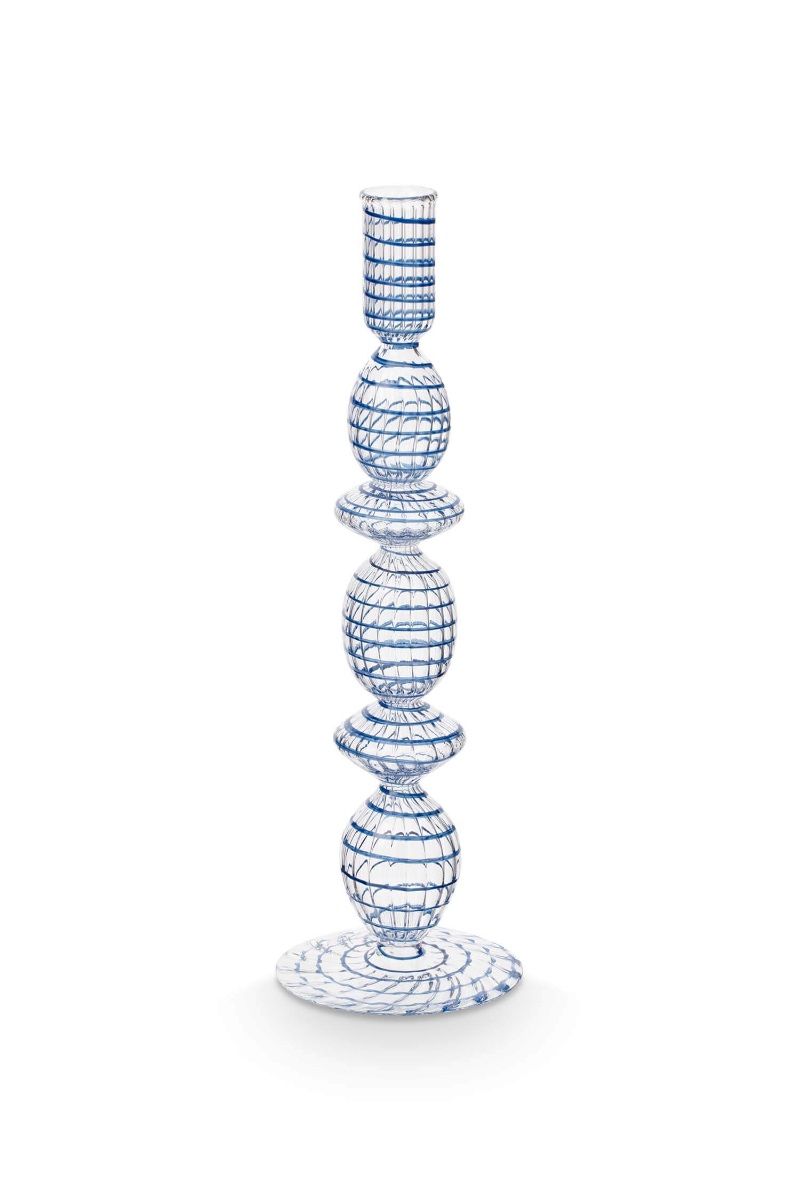 Bougeoir en Verre Tourbillon Bleu Foncé 28cm, Pip Studio