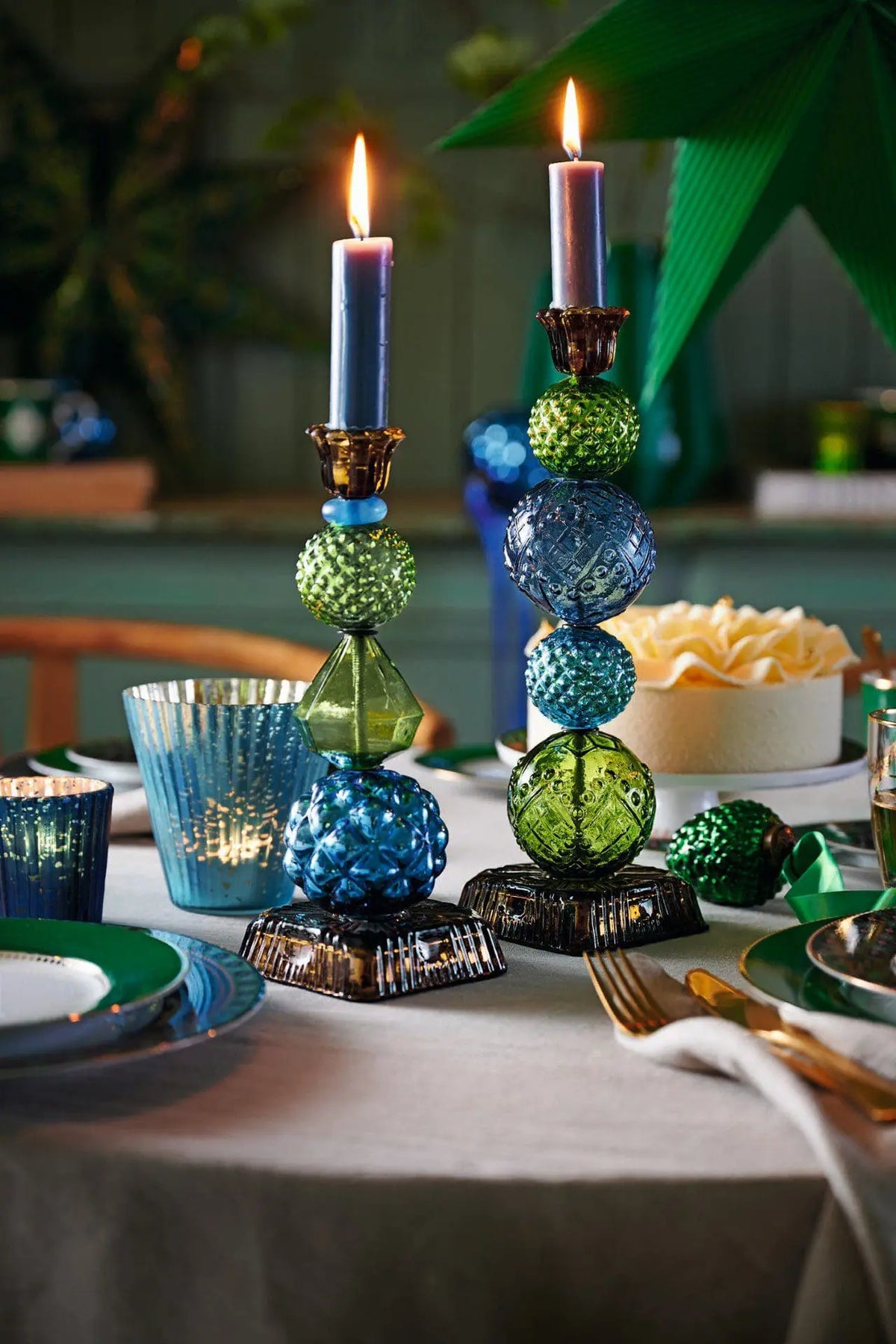 Bougeoir en perles de verre bleu-vert 23,5 cm, Pip Studio