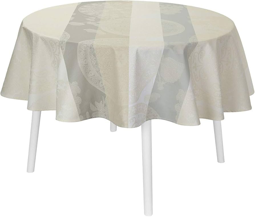 Nappe Ronde 175cm, Fleurs Gourmandes Enduit Craie, LE JACQUARD FRANCAIS
