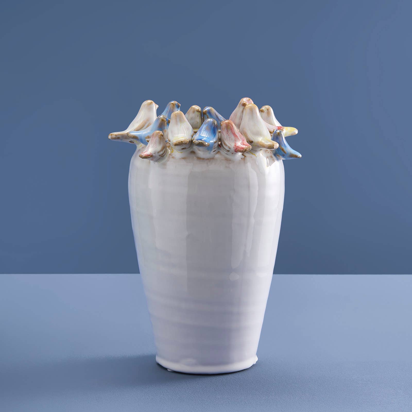 Vase M. Oiseaux Blanc, Grès 16,5 x 17 x 22,5 cm: Blanc (25)