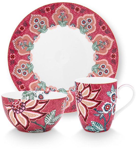 Set petit déjeuner 3pces, Flower Festival Dark Pink