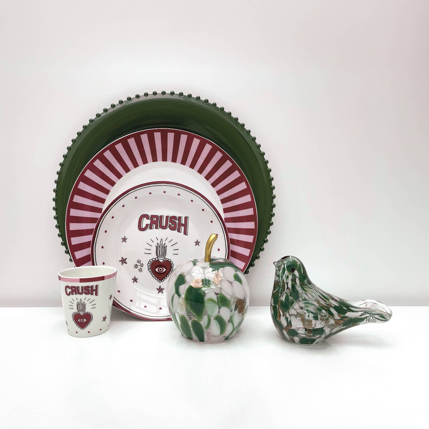 Déco LED oiseau moucheté vert à piles L13,5 P7 H9,5cm