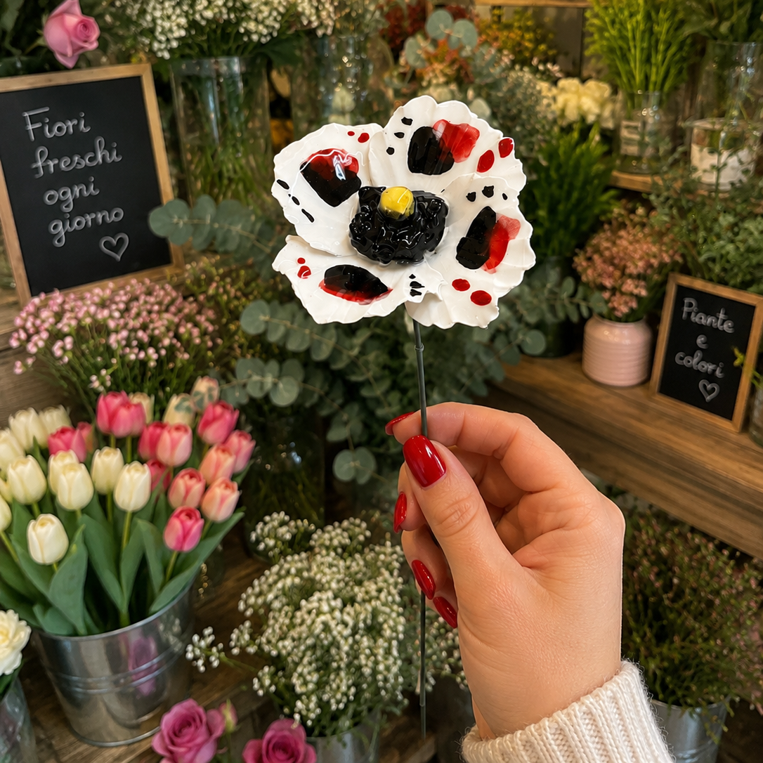 Coquelicot Fleur italienne en céramique 6-7 cm – Capodimonte: Rosso