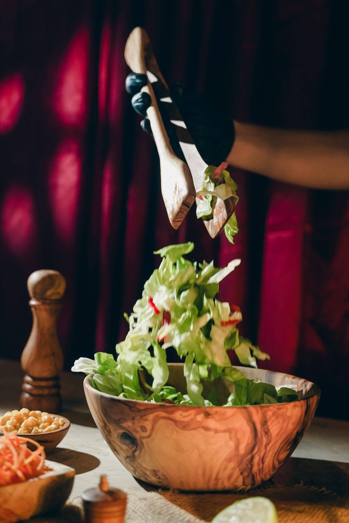 Bol à Salade en Bois d'Olivier Écologique et Durable: Diam 26-27 x H 10-14