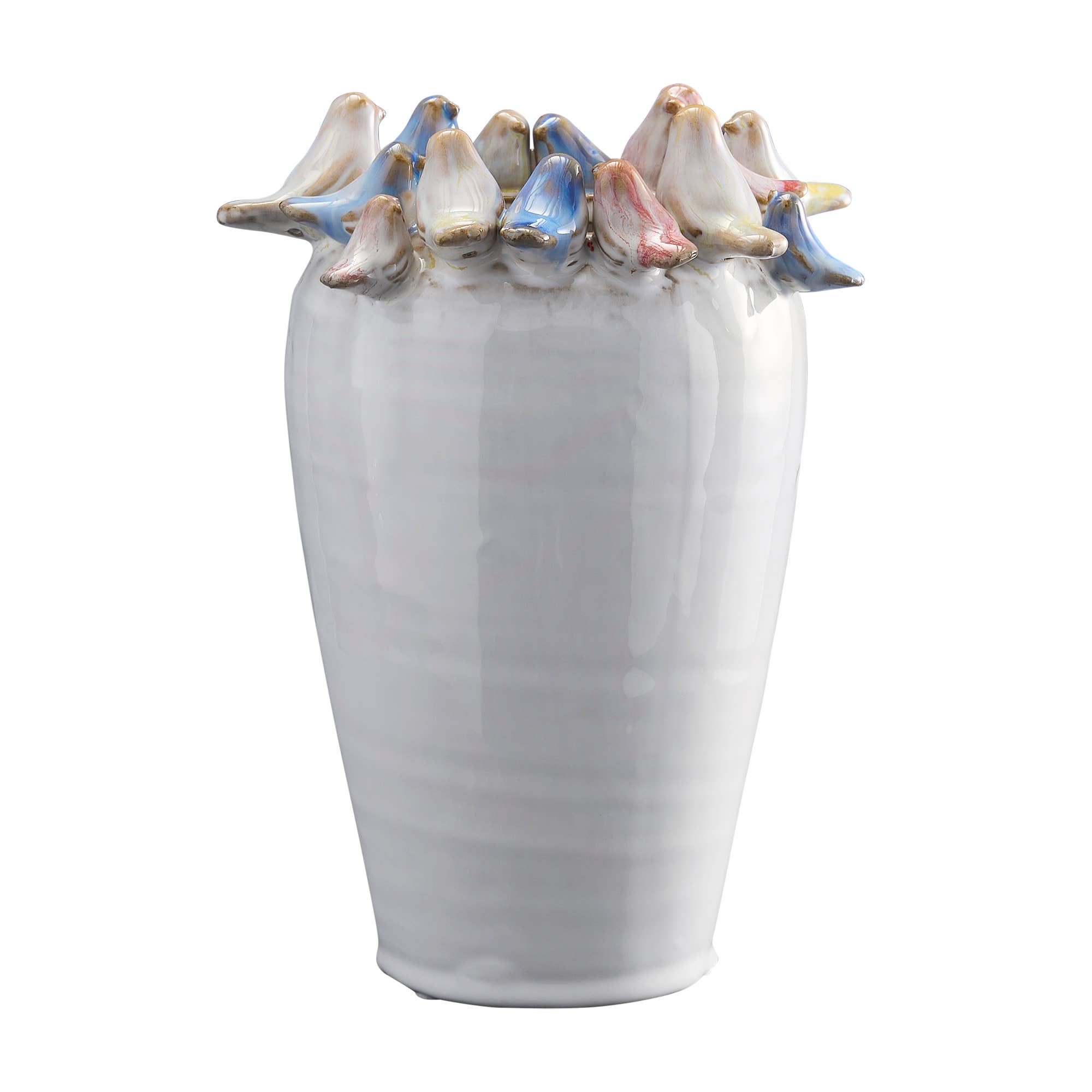 Vase M. Oiseaux Blanc, Grès 16,5 x 17 x 22,5 cm: Blanc (25)