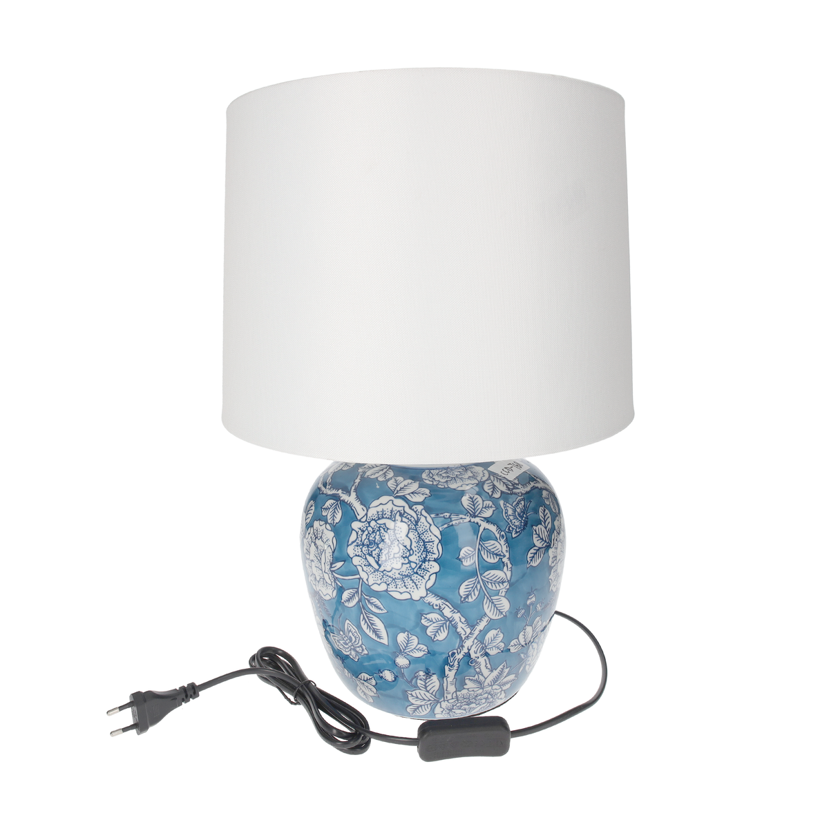 Lampe avec abat-jour en céramique bleue h 45 d 28 cm