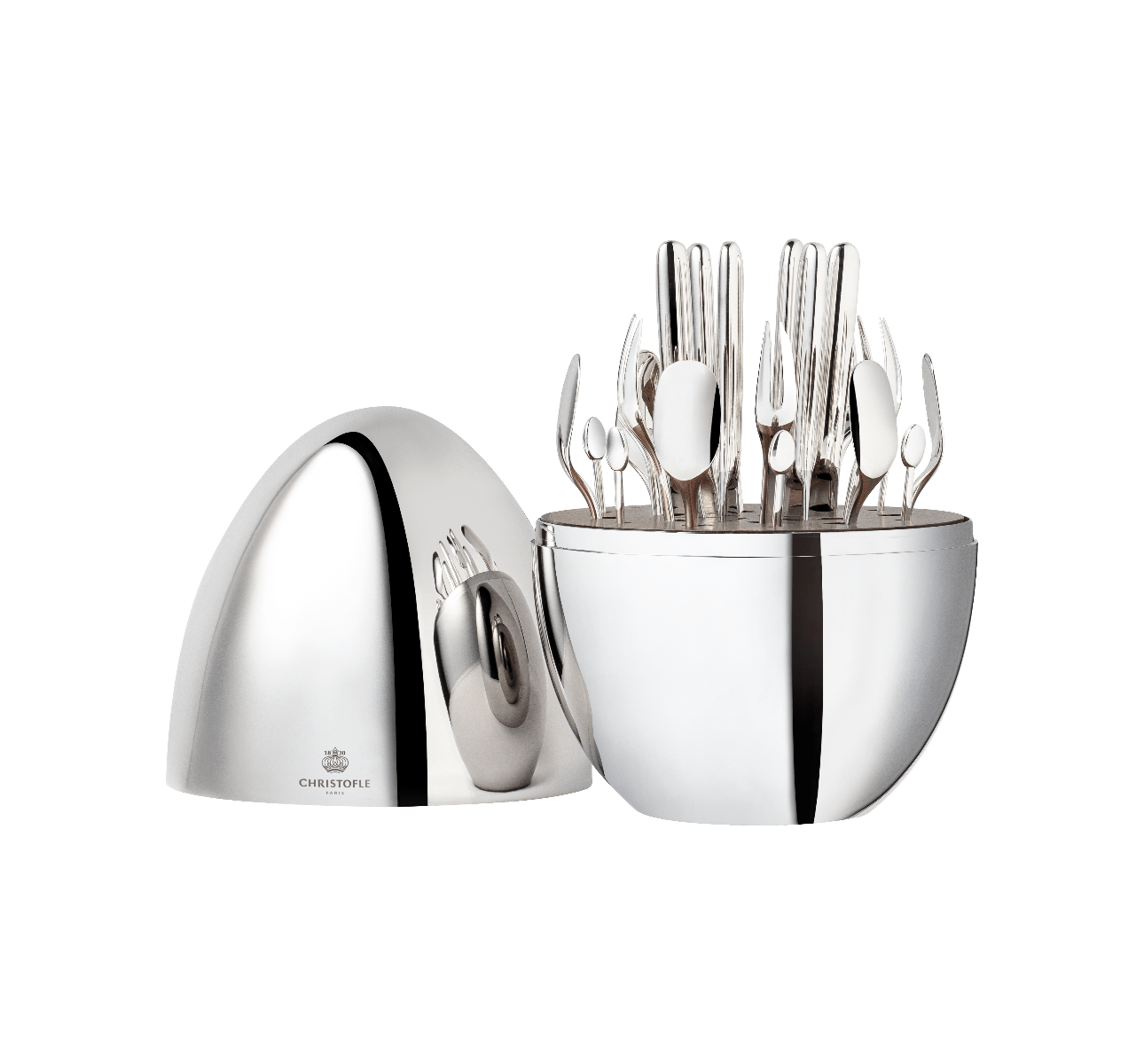 Set for 6 people (24 pieces) in silver metal with case, Mood Party, Christofle