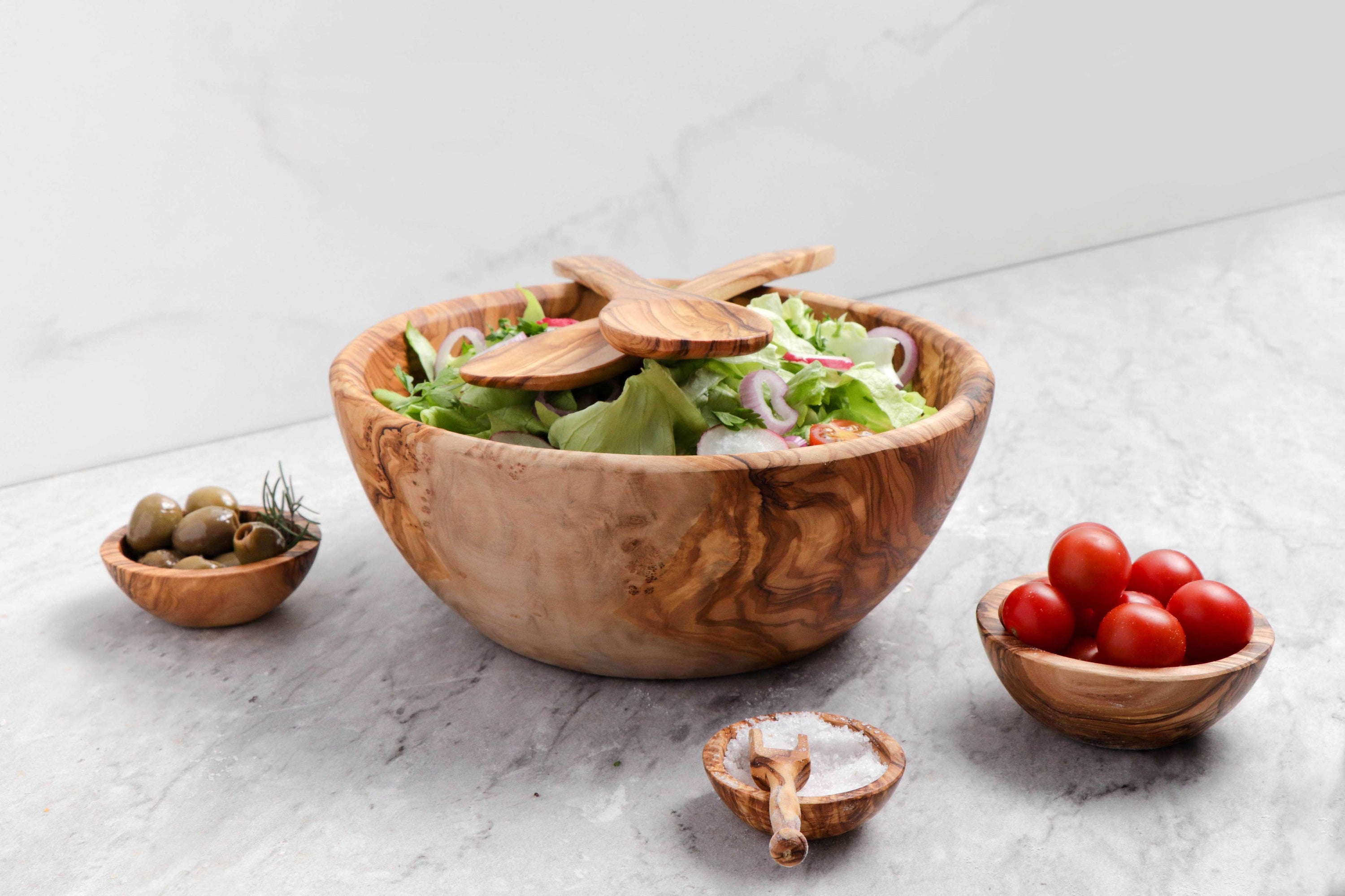 Grand saladier en bois d'olivier, fait main en Tunisie: 24 cm (9,4") (±3 %)