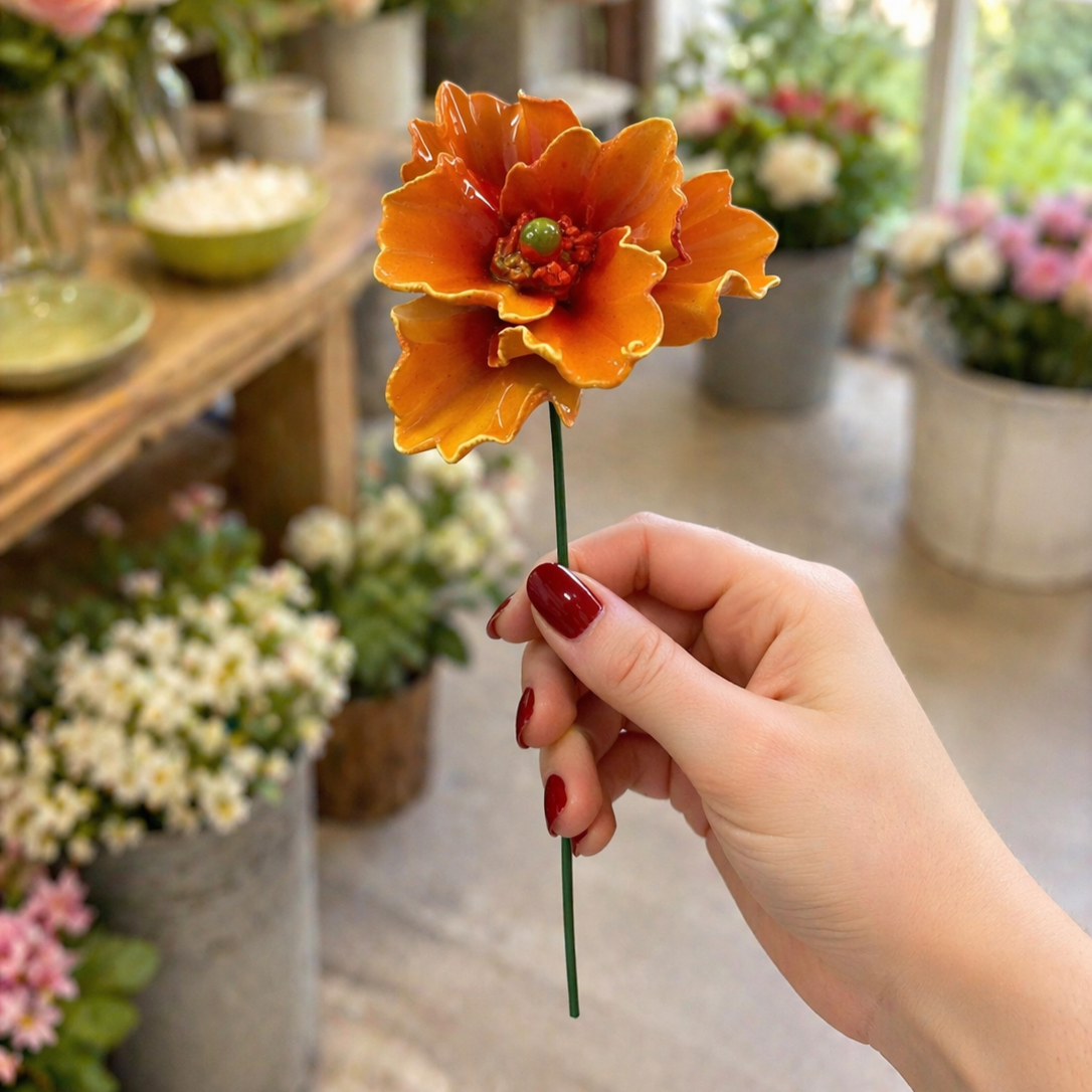 Pavot Fleur italienne en céramique 6-7 cm – Capodimonte: Giallo e Verde