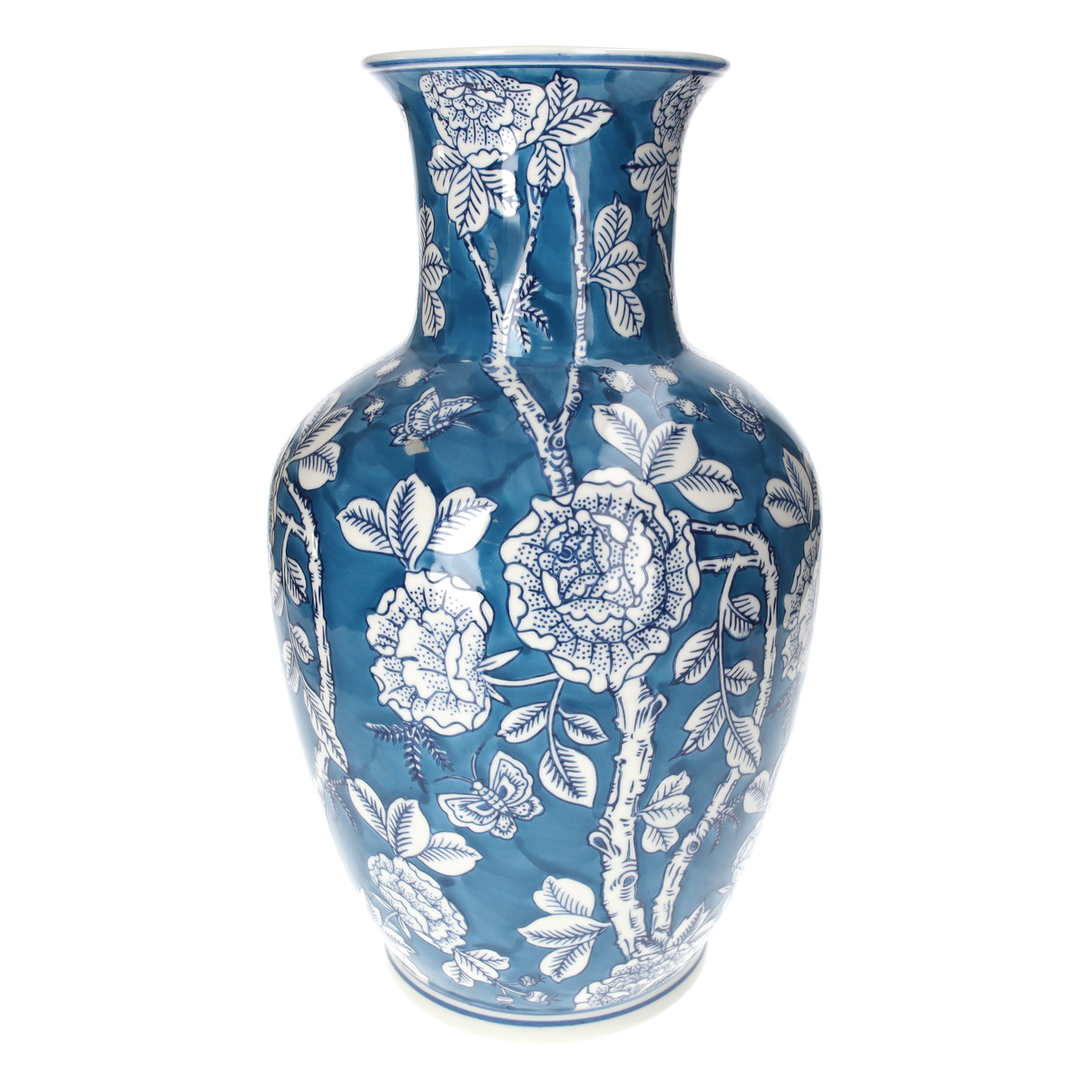 Vase porte-fleurs bleu en porcelaine H 39 x 22 cm