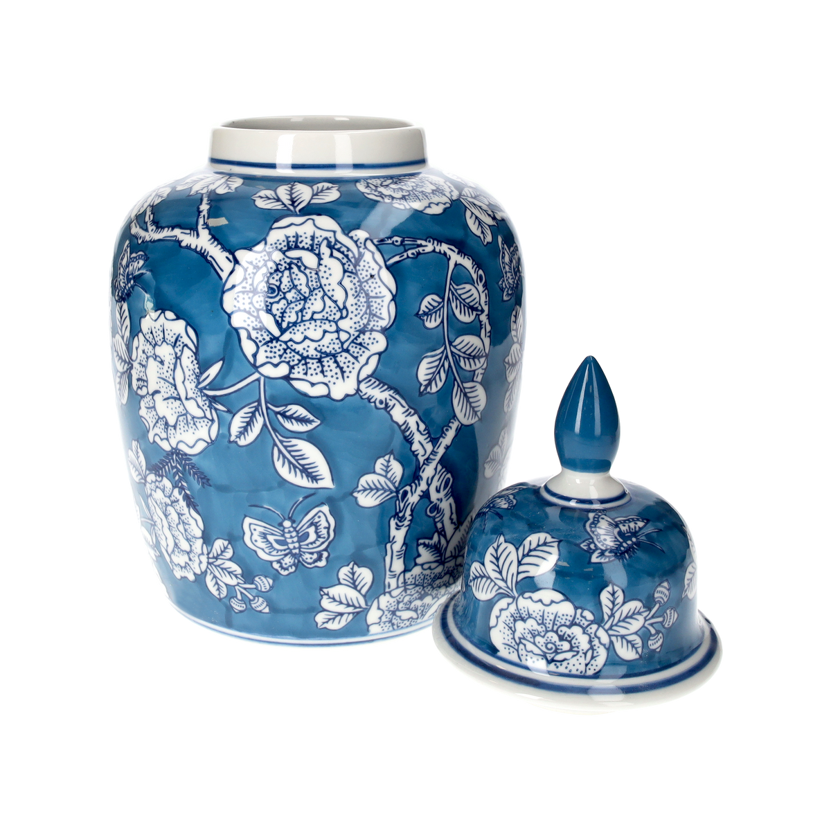 Vase potiche en porcelaine bleue avec bouchon H 45 x 20 cm