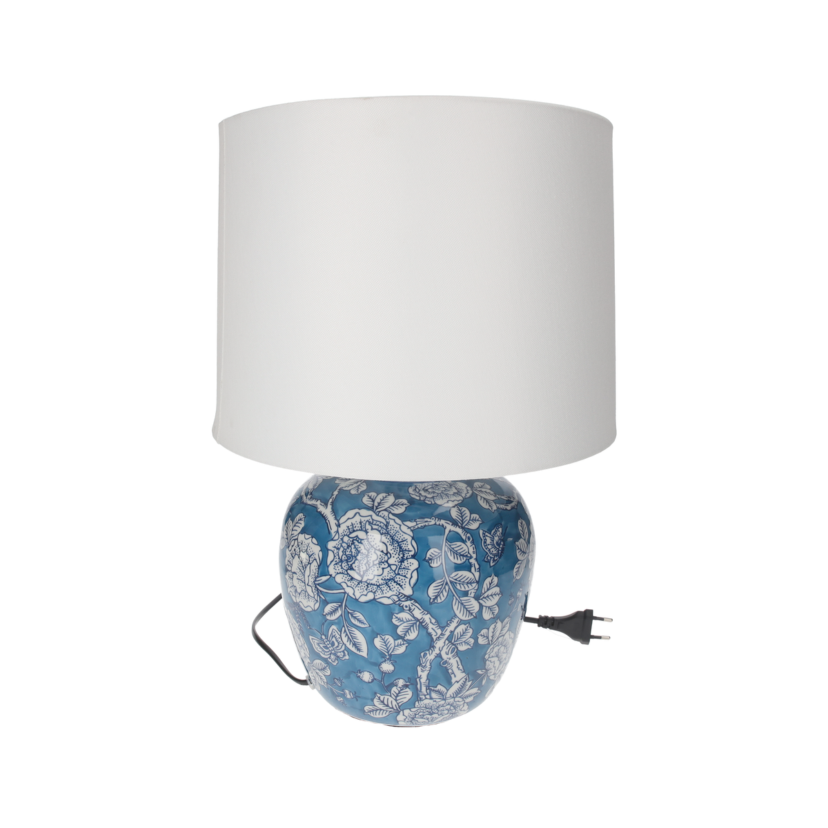Lampe avec abat-jour en céramique bleue h 45 d 28 cm