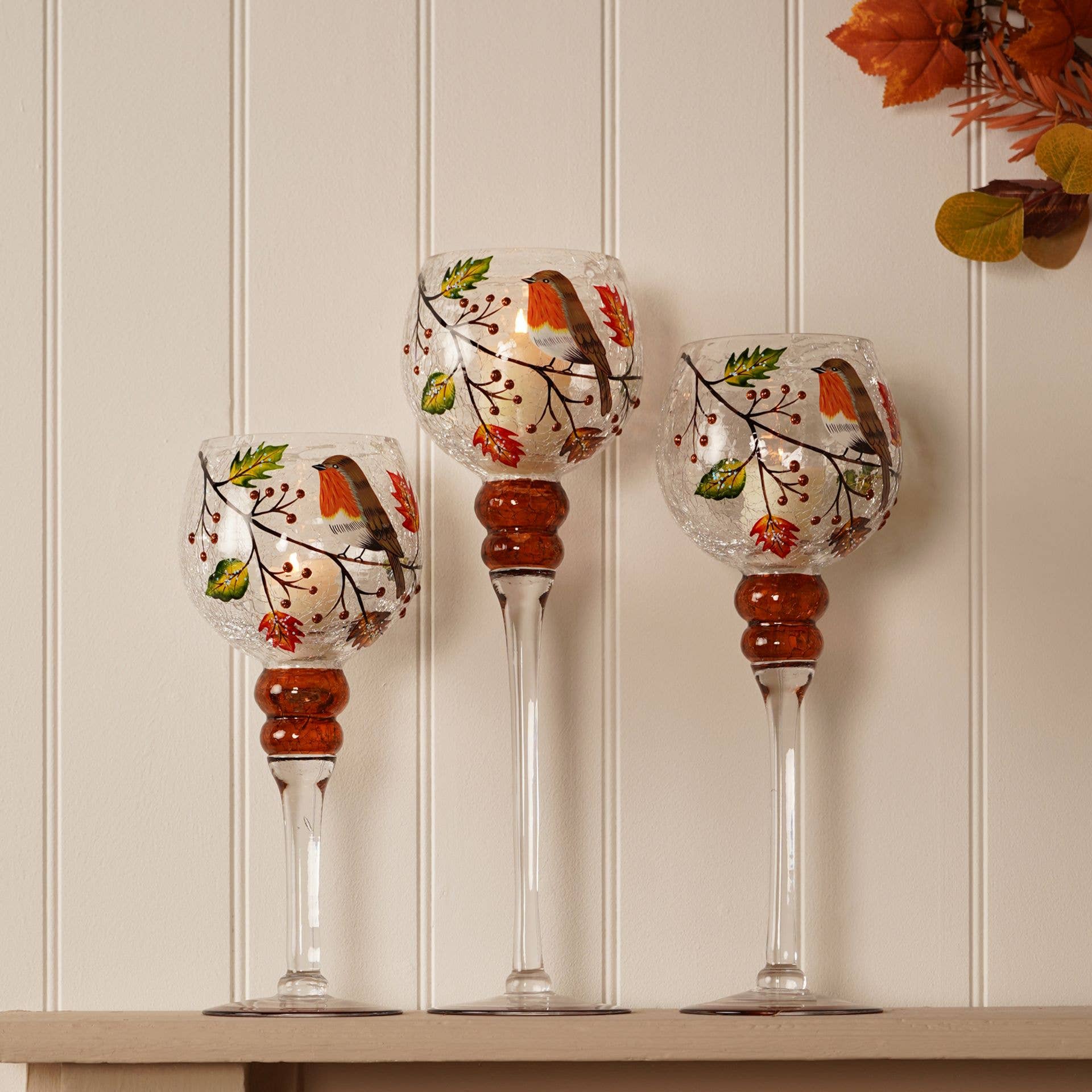 Ensemble de 3 porte-bougies Country Living Automne Robin 13x30cm, 13x35cm et 13x40cm