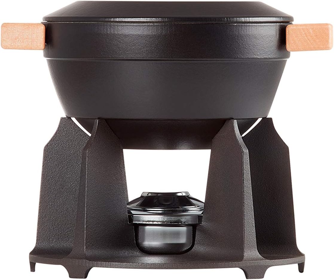 Service à fondue en fonte émaillée manche en bois, Noir mat, LE CREUSET