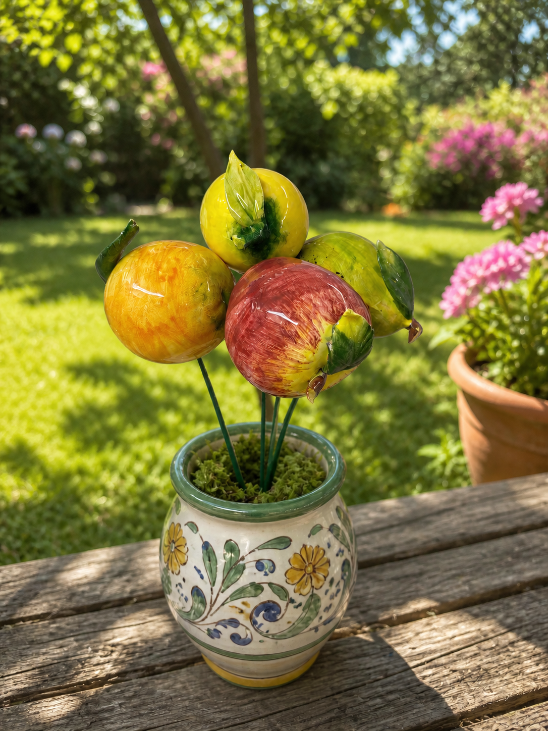 Pomme en céramique italienne, tige 6-7 cm – Décor fait main