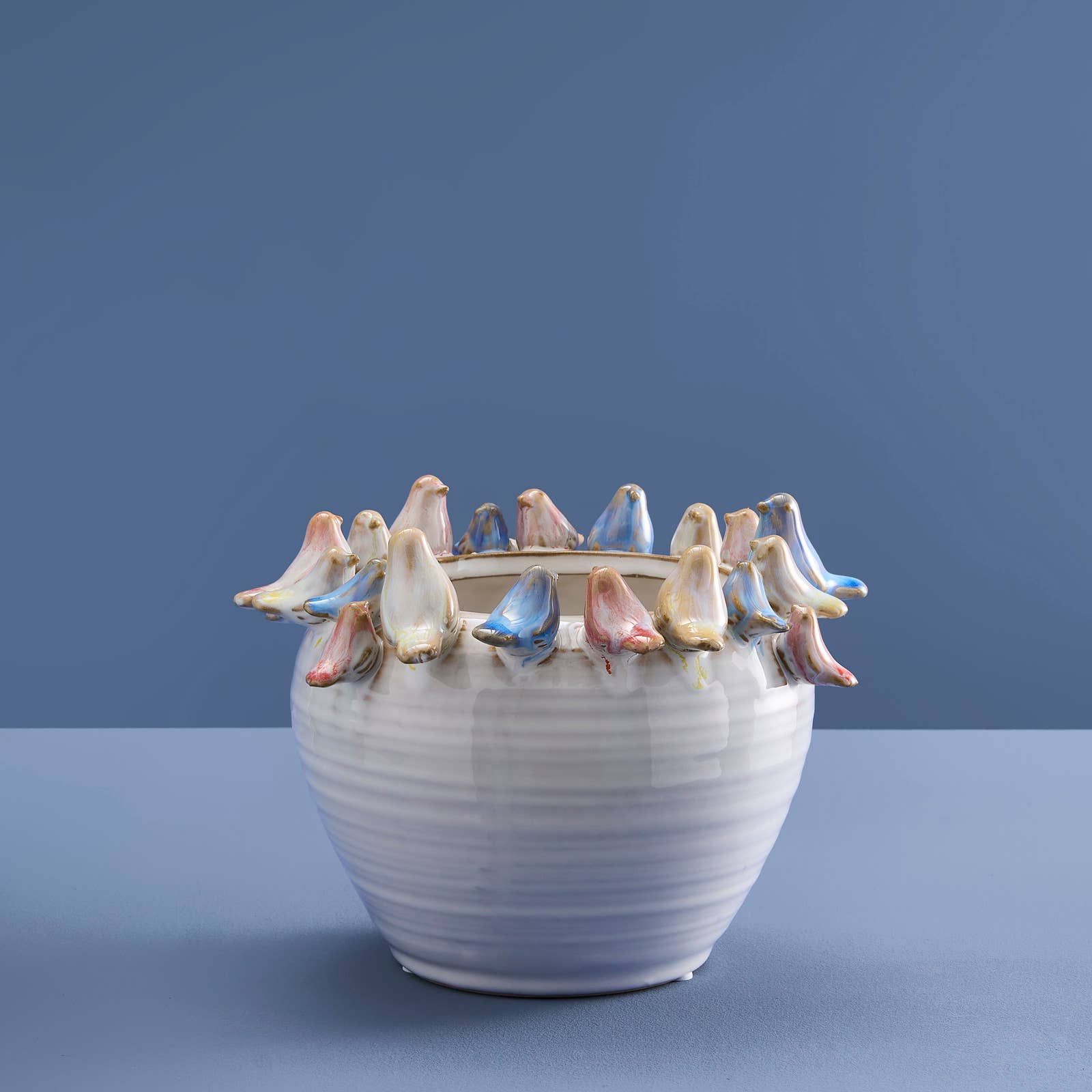 Pot M. Oiseaux Blanc, Grès 21 x 21 x 15,5 cm: Blanc (25)