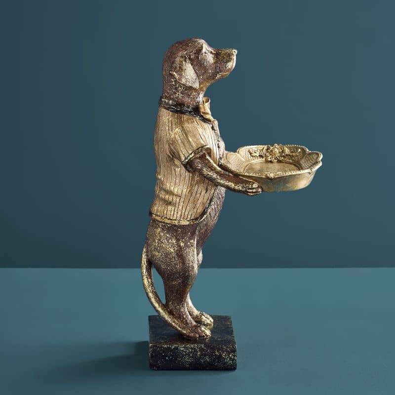 Porte-cartes Chien, Résine polyuréthane marron/or, 14 x 15 x 28 cm: Mehrfarbig (14)