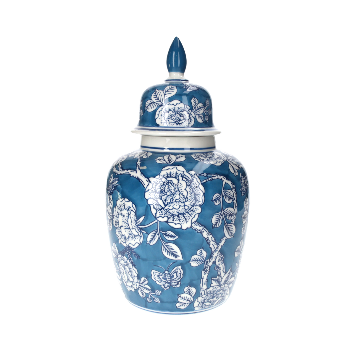 Vase potiche en porcelaine bleue avec bouchon H 45 x 20 cm