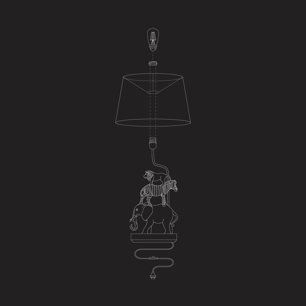 Lampe de table Safari Abat-jour Noir, Poly, H.70 cm: Schwarz (20)