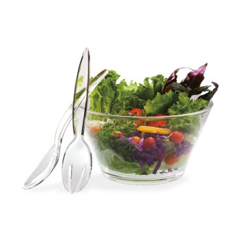 Saladier transparent 28 cm + couverts, Bastide