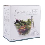Saladier transparent 28 cm + couverts, Bastide