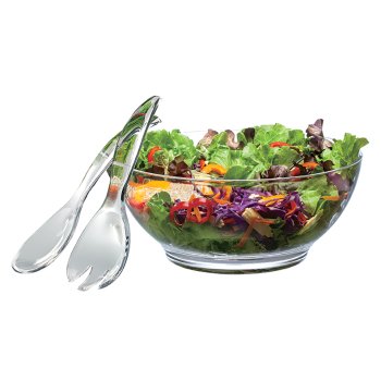 Saladier transparent 32 cm + couverts, Bastide