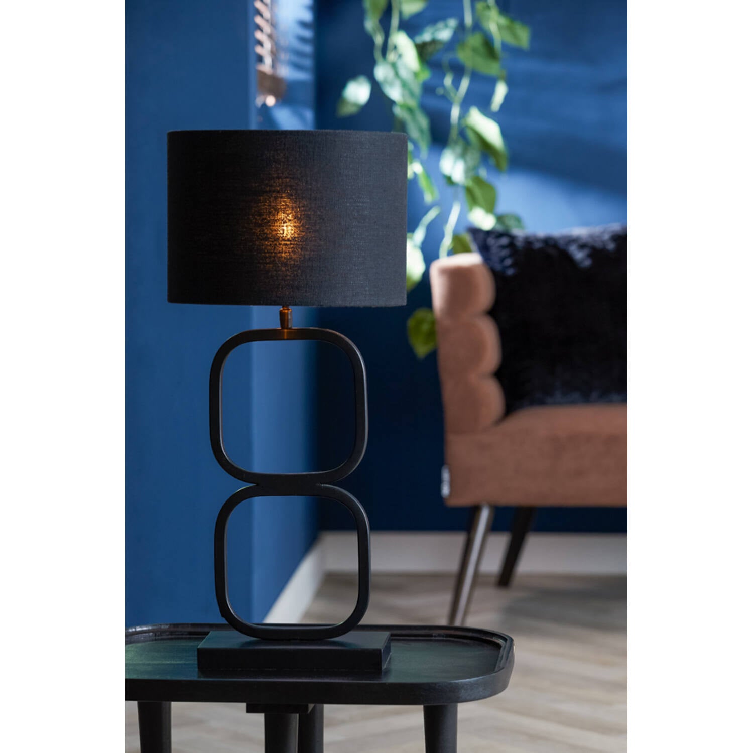 Pied de lampe Tamsu Noir et abat-jour Breska Blanc Perle