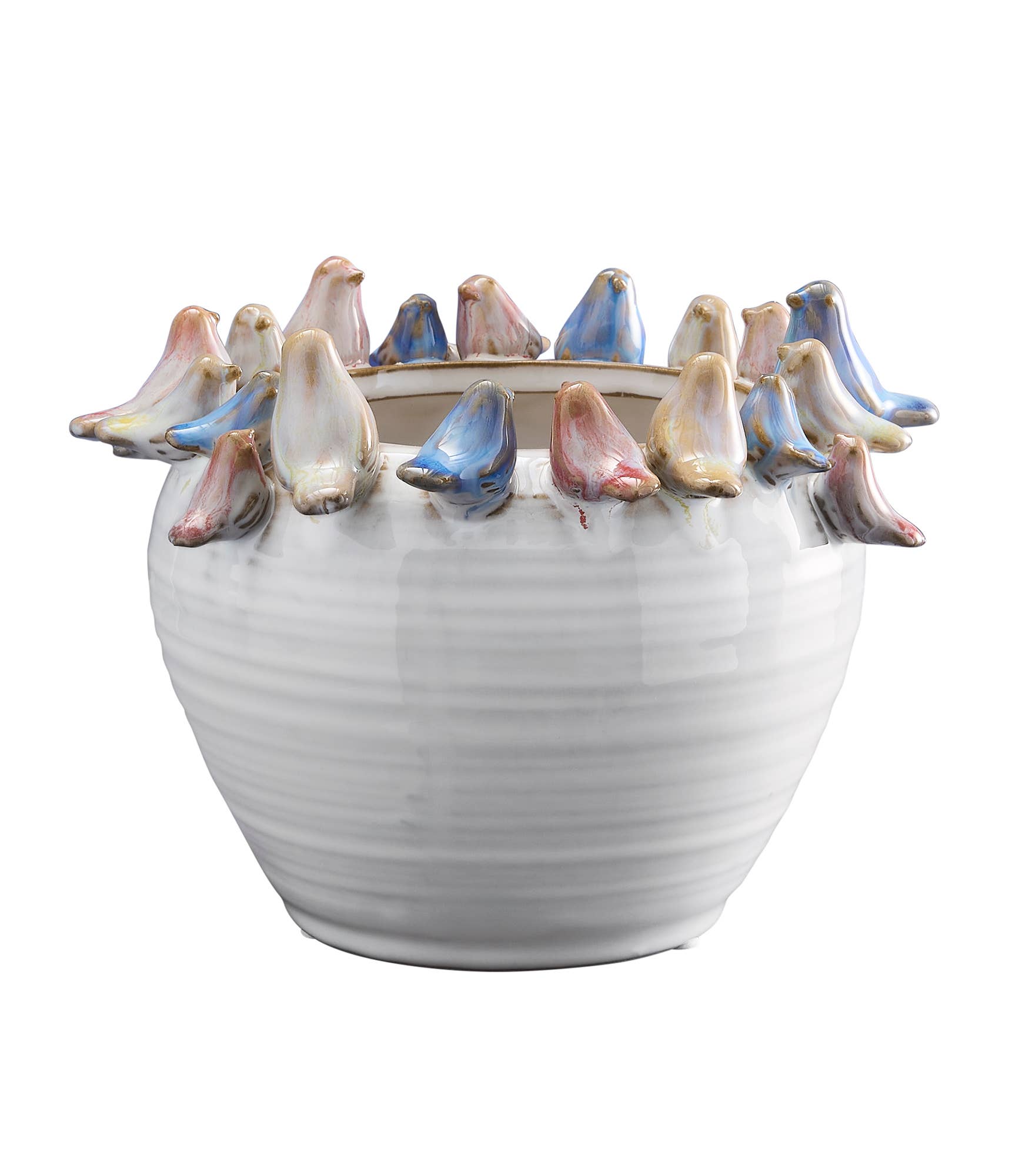 Pot M. Oiseaux Blanc, Grès 21 x 21 x 15,5 cm: Blanc (25)