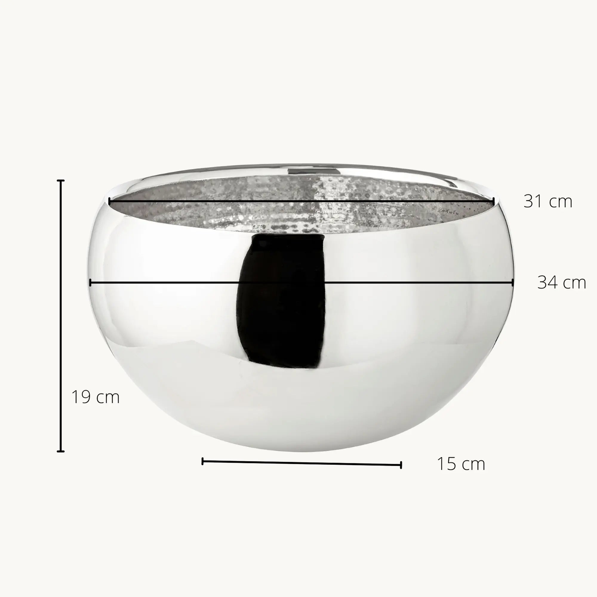 Bol Enea (hauteur 19 cm, Ø 34 cm), intérieur martelé, poli brillant, acier inoxydable, Edzard
