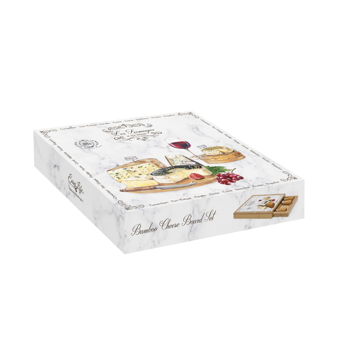 Plateau à fromage en bambou avec plateau en verre et couteaux LES FROMAGES