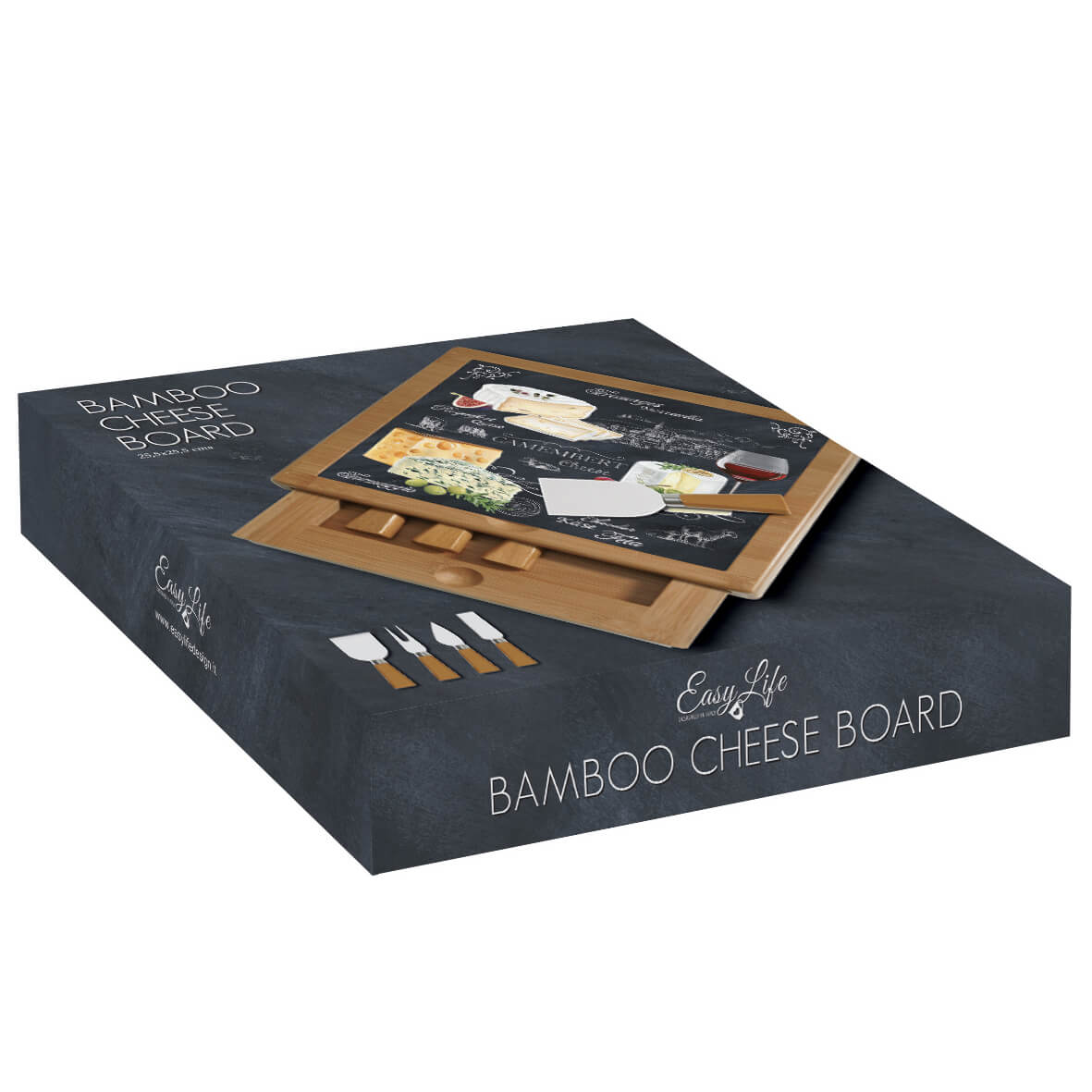 Plateau à fromage en bambou avec plateau en verre et couteaux WORLD OF CHEESE
