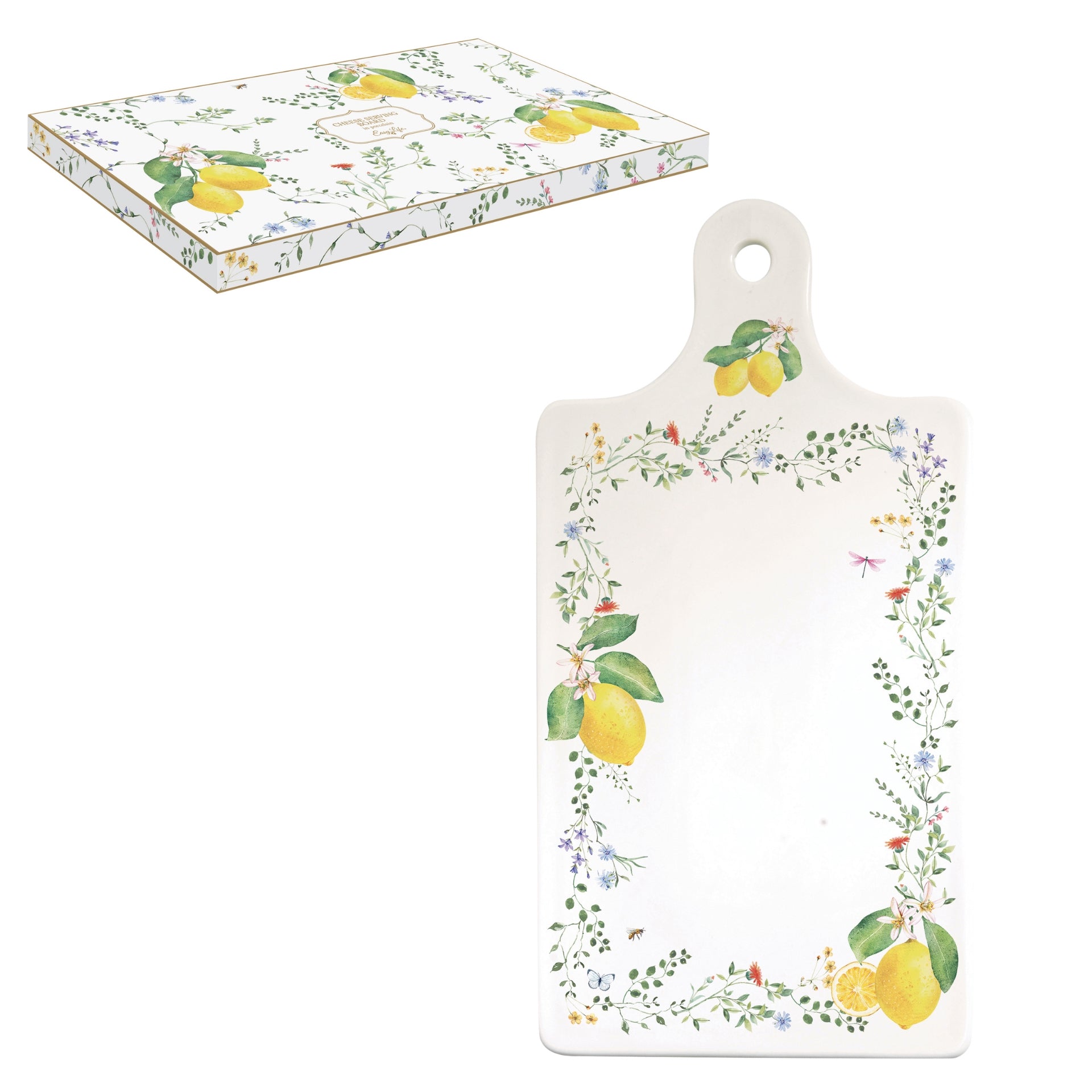 PLATEAU FROMAGE 34,5X18CM EN PORCELAINE FLEURS ET CITRONS, Easylife