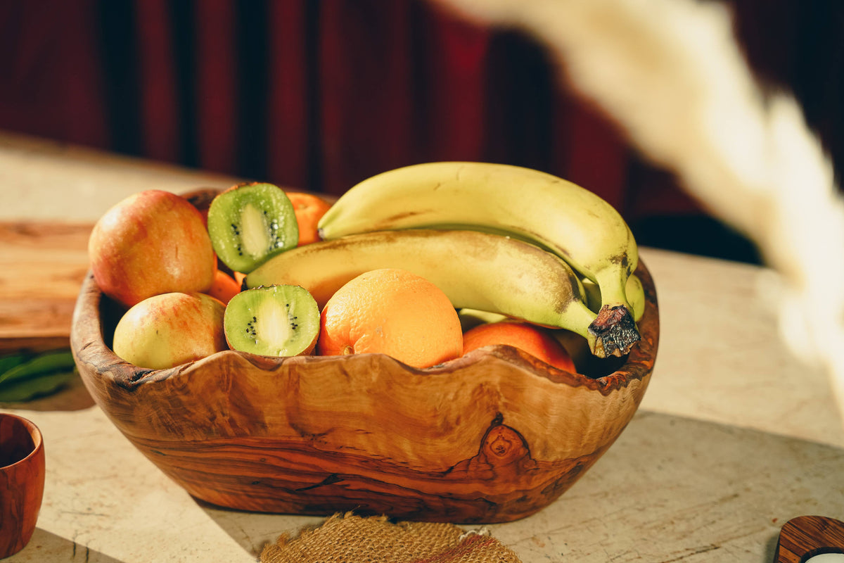 Handcrafted Unique Olive Wood Rustic Fruit Cup
: Diam 27-28*6-11 cm