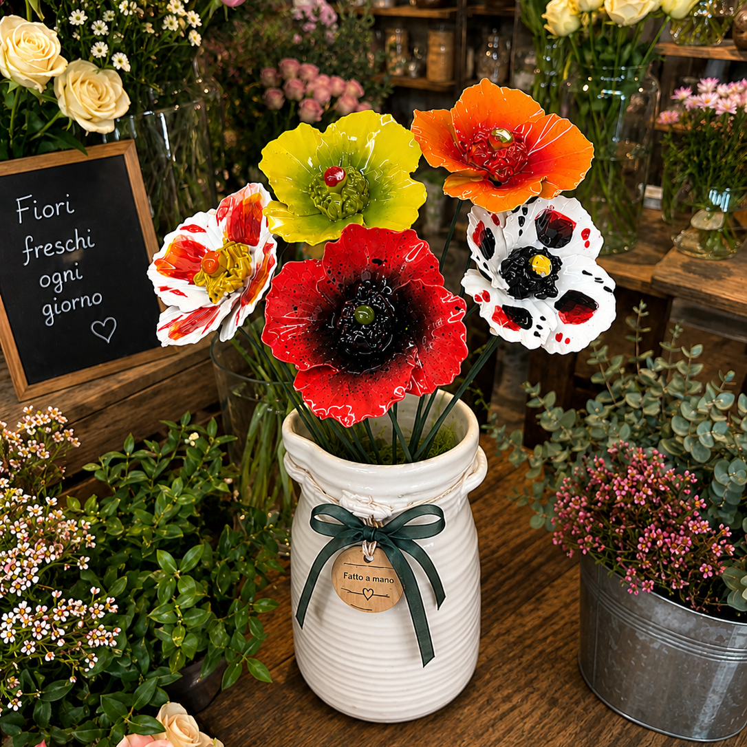 Coquelicot Fleur italienne en céramique 6-7 cm – Capodimonte: Bianco