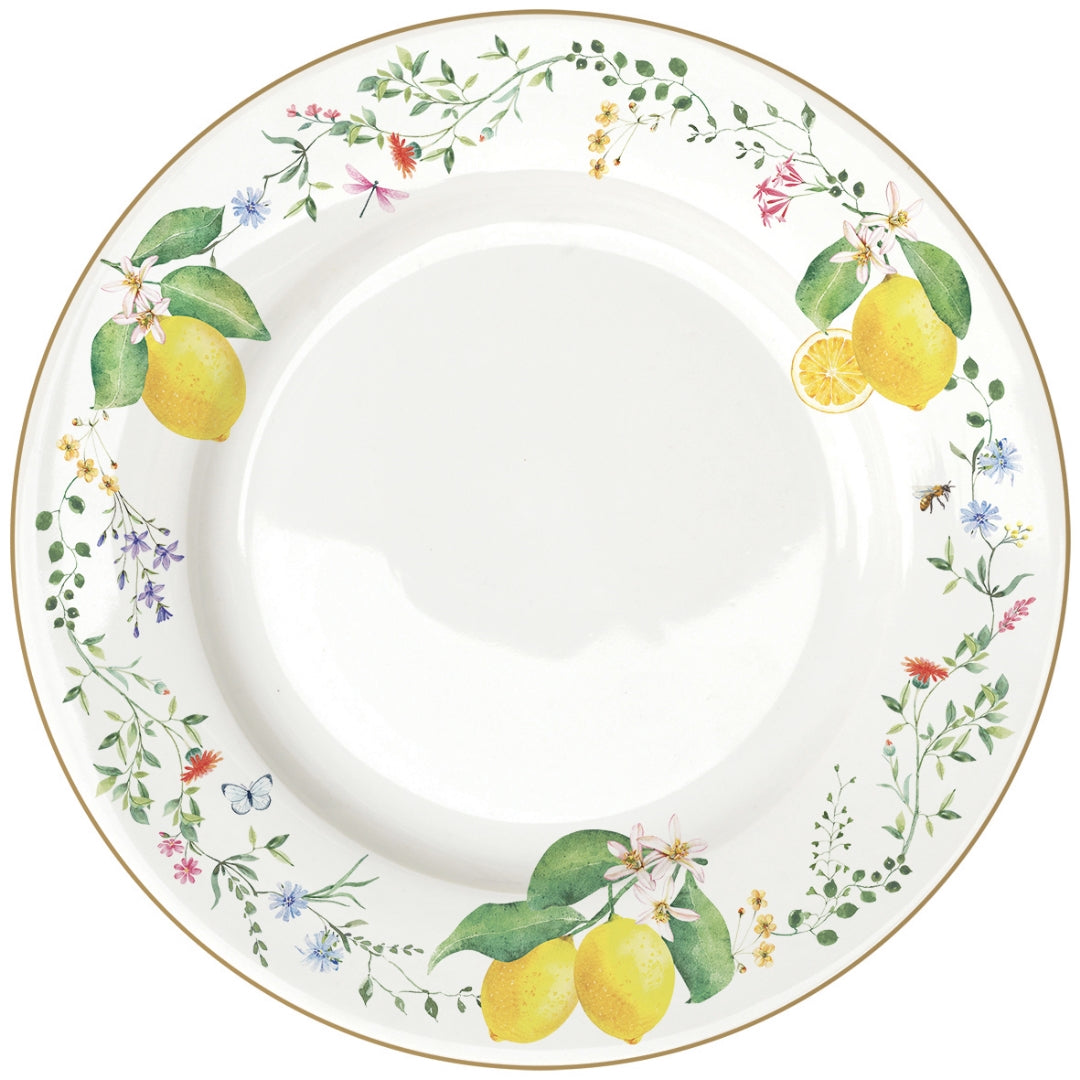 ASSIETTE PLATE Ø26,5CM EN PORCELAINE FLEURS ET CITRONS, Easylife