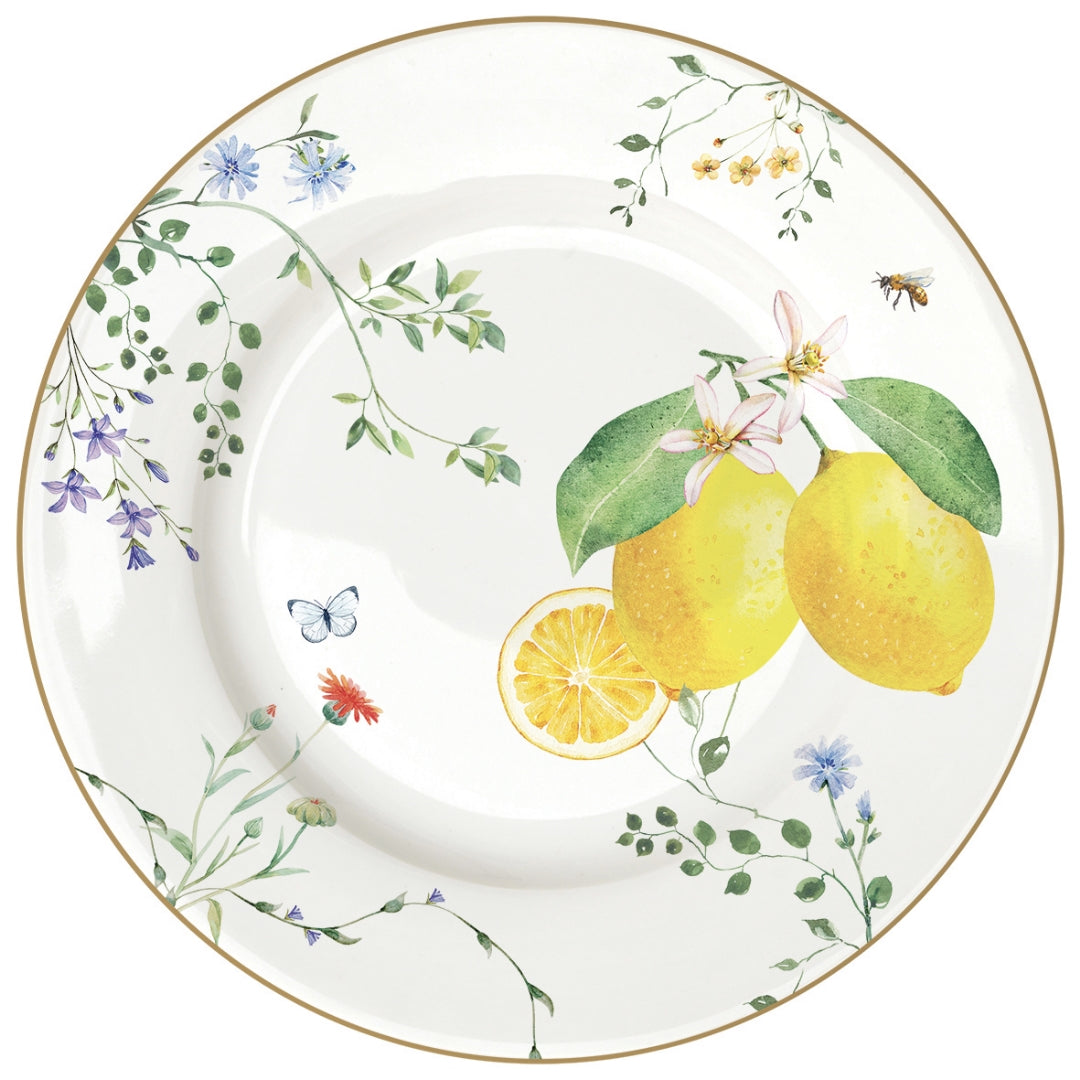 ASSIETTE DESSERT Ø 19CM EN PORCELAINE, FLEURS ET CITRONS, Easylife