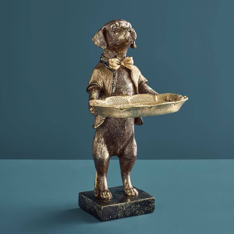 Porte-cartes Chien, Résine polyuréthane marron/or, 14 x 15 x 28 cm: Mehrfarbig (14)