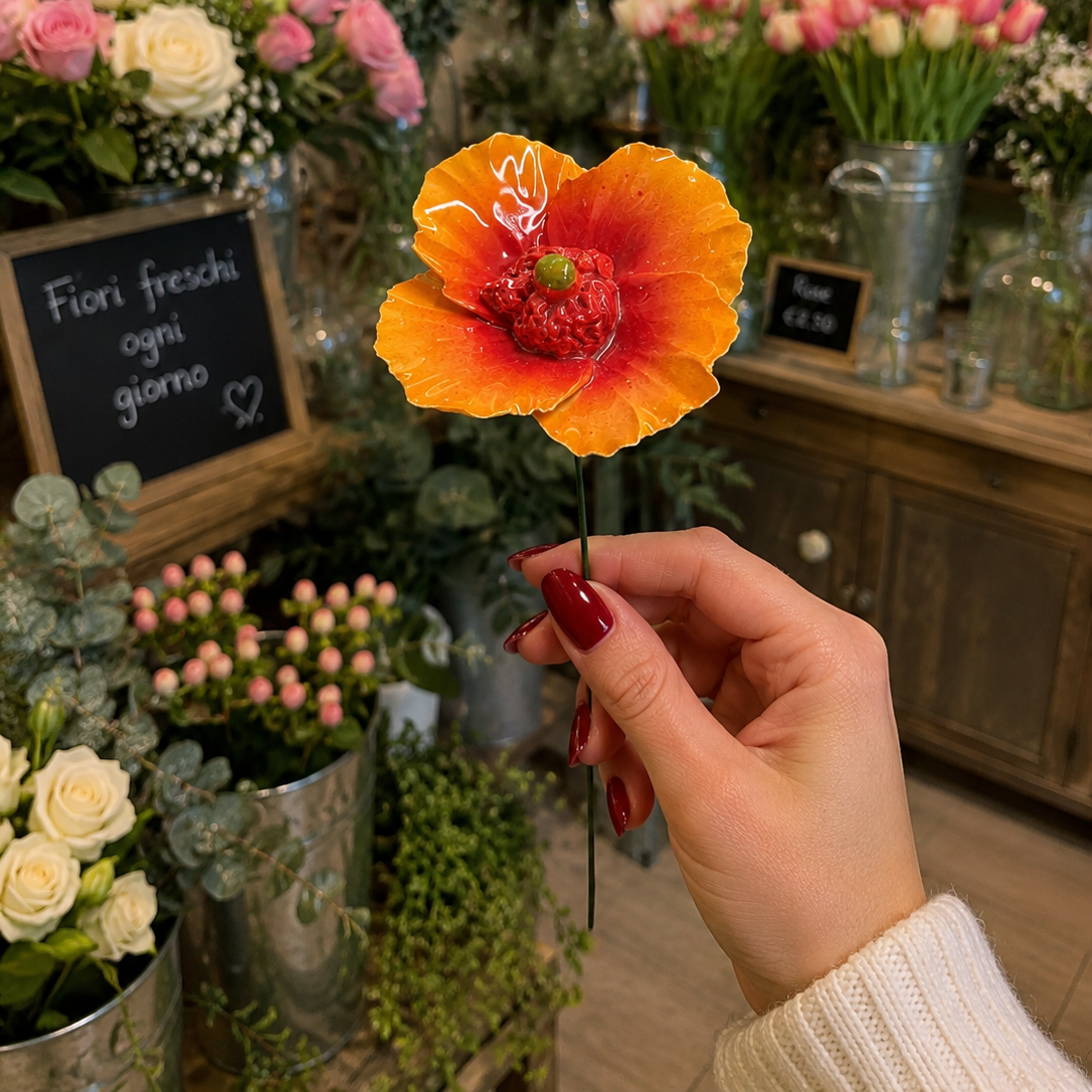 Coquelicot Fleur italienne en céramique 6-7 cm – Capodimonte: Rosso