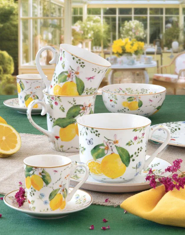 ASSIETTE DESSERT Ø 19CM EN PORCELAINE, FLEURS ET CITRONS, Easylife